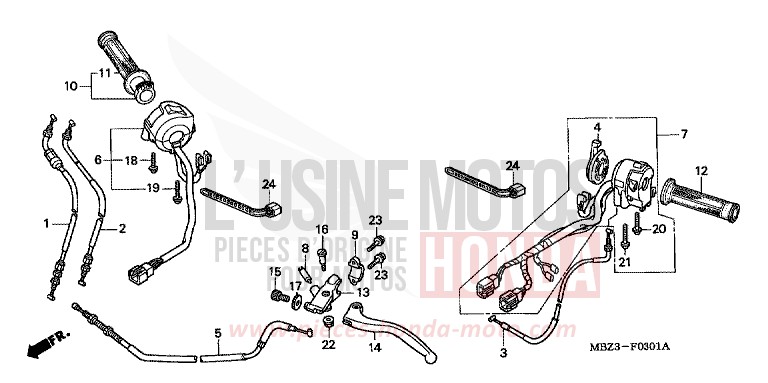 HANDLE LEVER/SWITCH/ CABLE (2) for Hornet S FORCE SILVER METALLIC (NH411) from 2001